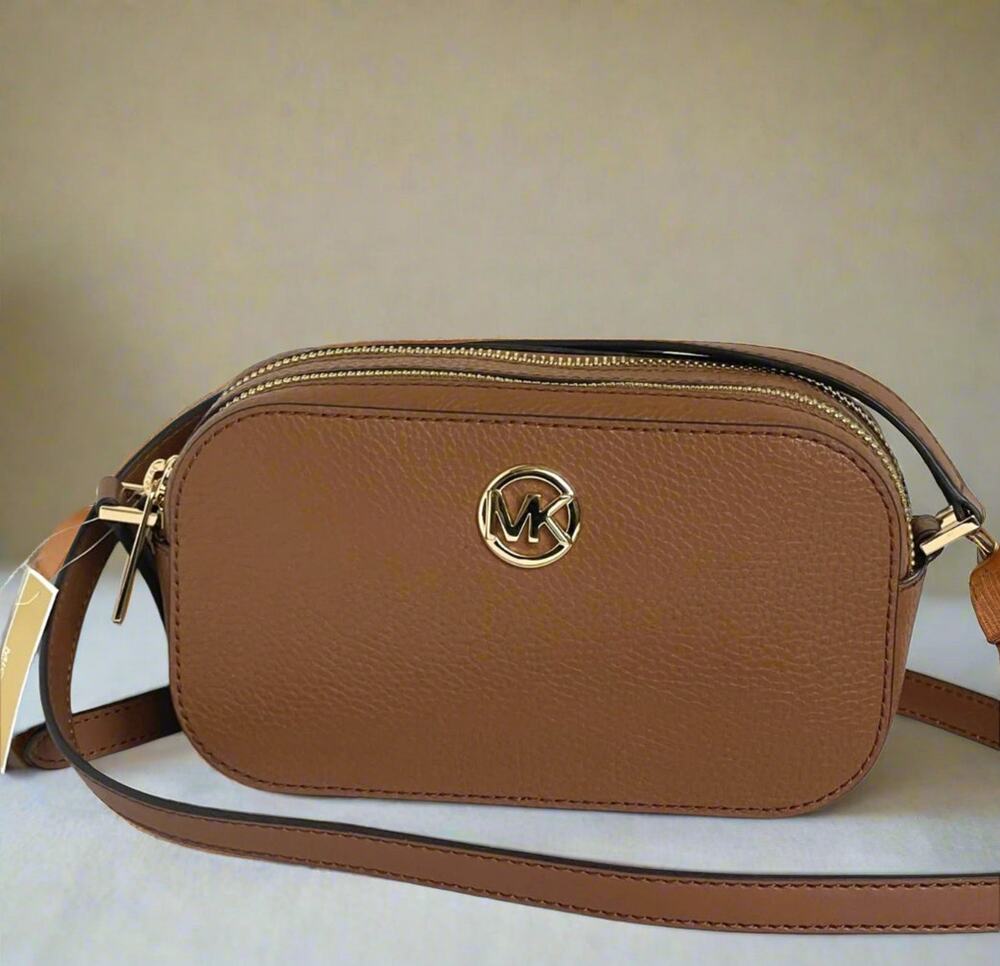 Michael Kors Fulton Small Double Zip Leather Crossbody Bag Brown